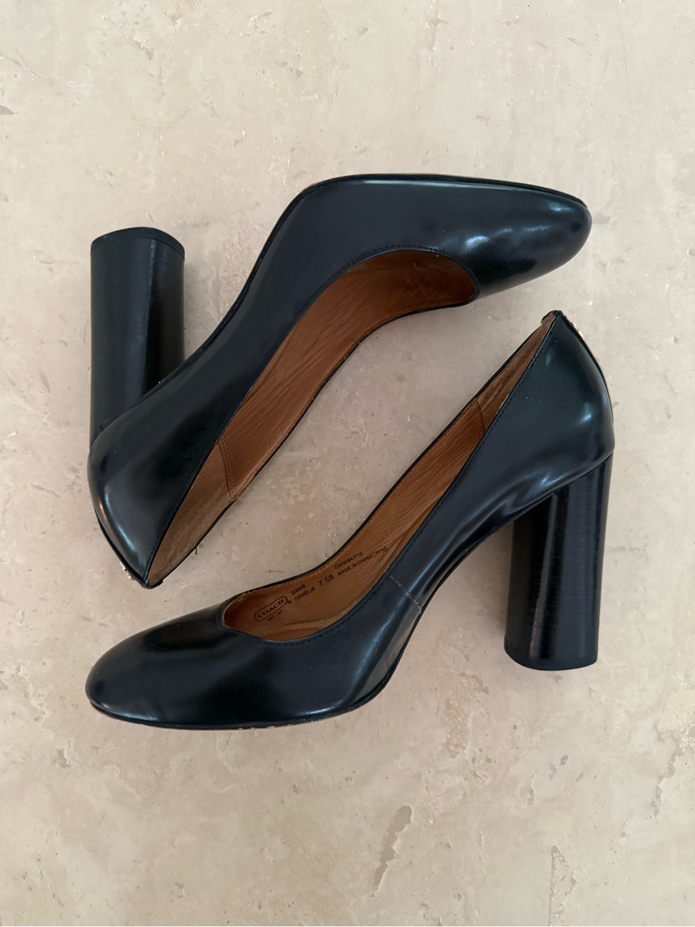 Coach Ophelia Classic Black Almond-Toe Block Heel Pumps